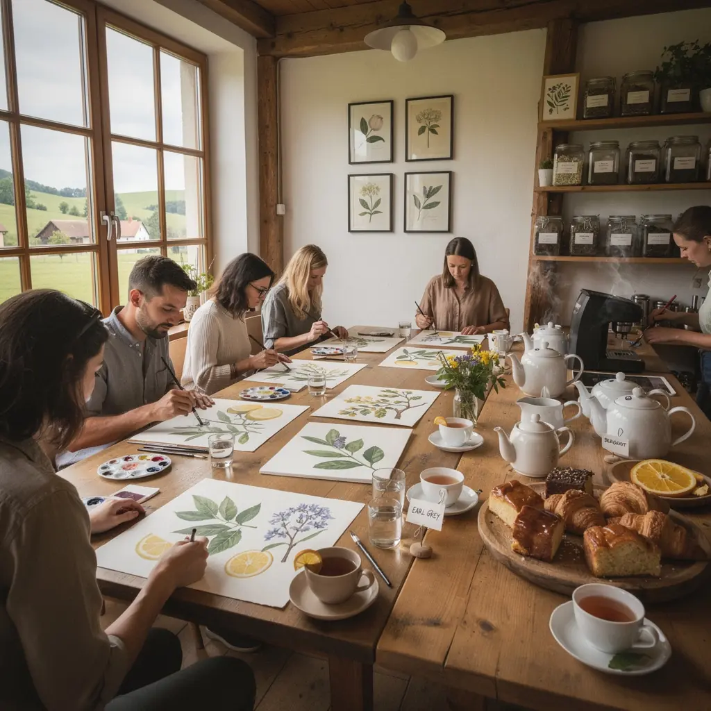 Bergamot olajjal ízesített tea, gőzölgő csészében, a háttérben virágos terítő.