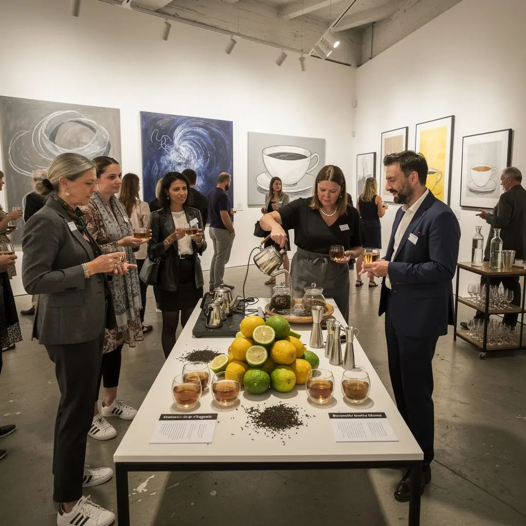 Earl Grey tea csésze, mellette friss bergamott gyümölcsök.