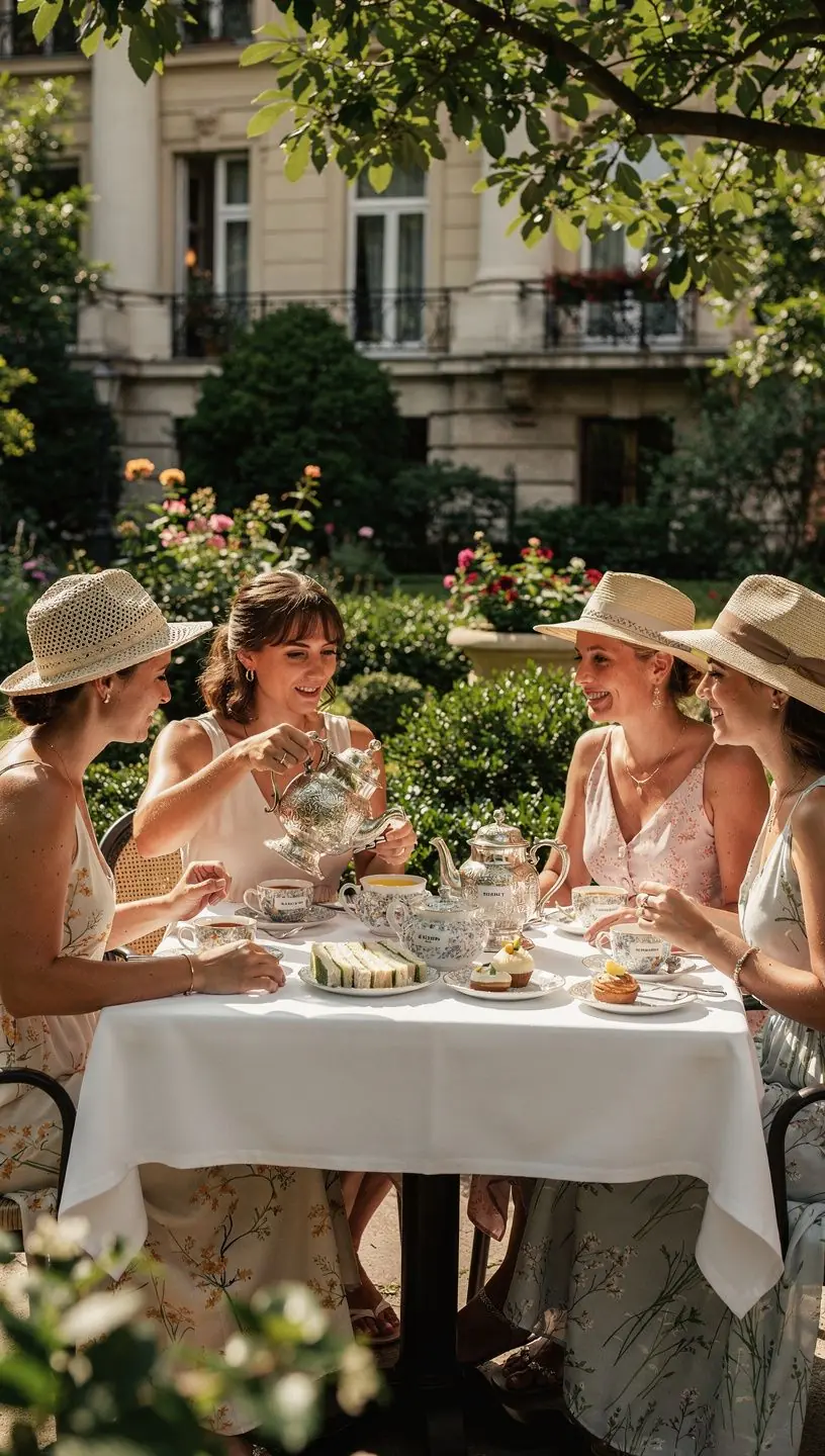Brit stílusú teás szett, gazdag mintázattal és arany díszítésekkel.