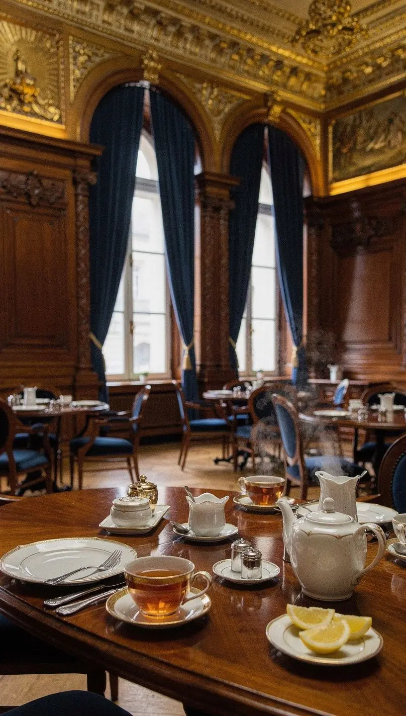 Nyugodt teázó környezet, lágy fényekkel és kellemes hangulattal.